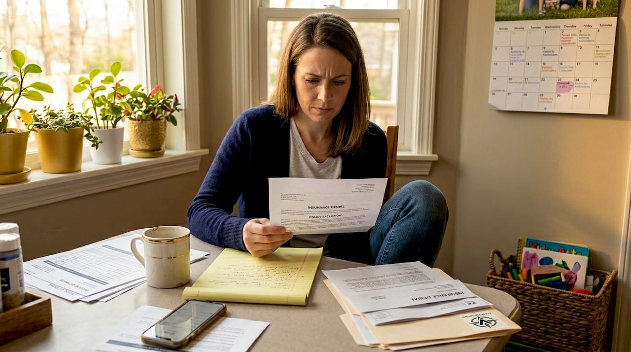 Homeowner reading roof claim denial letter