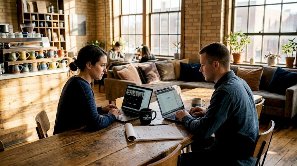 Two people discussing video platform alternatives