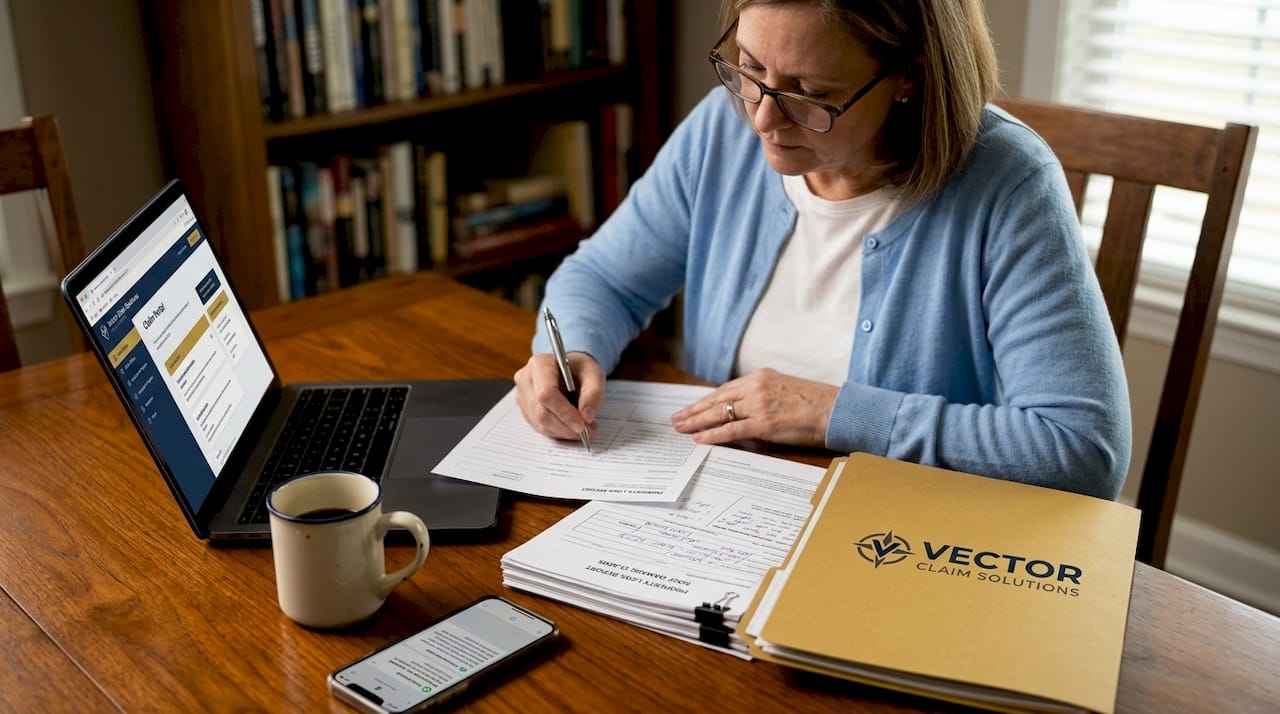 Homeowner completing property insurance paperwork